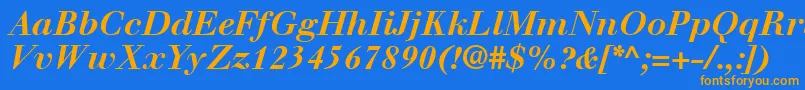 フォントWalbaumLtBoldItalic – オレンジ色の文字が青い背景にあります。