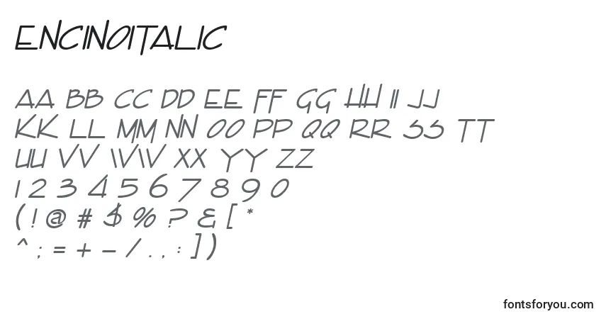 Police EncinoItalic - Alphabet, Chiffres, Caractères Spéciaux
