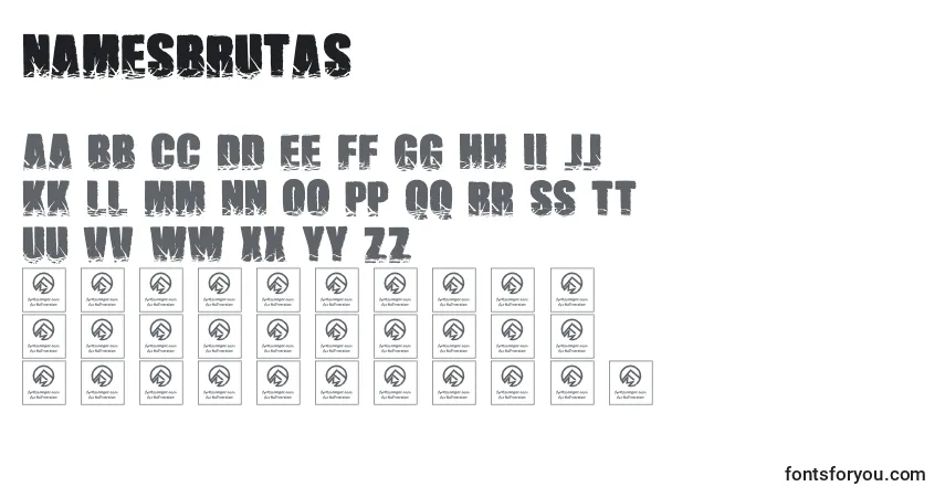 A fonte Namesbrutas (112959) – alfabeto, números, caracteres especiais
