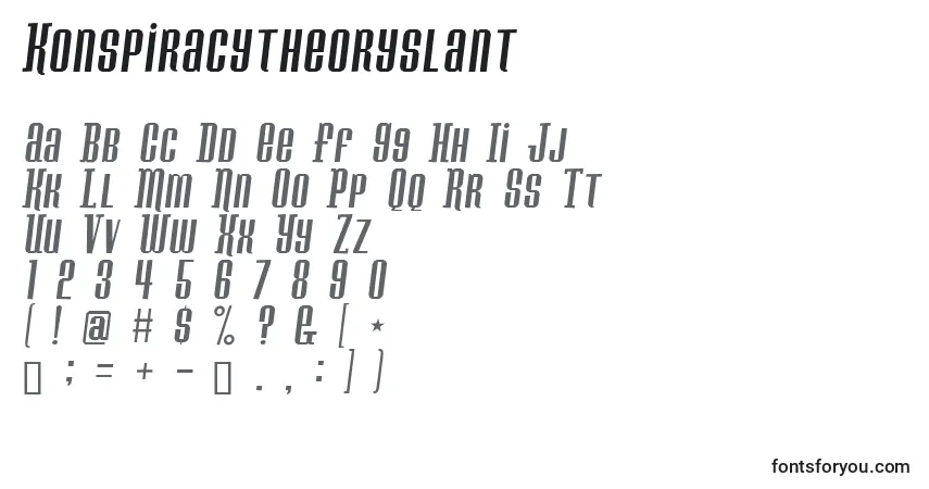 Шрифт Konspiracytheoryslant – алфавит, цифры, специальные символы