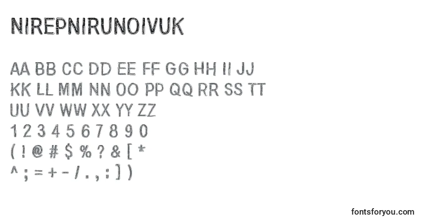 Schriftart NirepnirunOivuk – Alphabet, Zahlen, spezielle Symbole