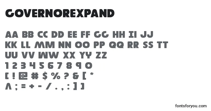 Governorexpandフォント–アルファベット、数字、特殊文字