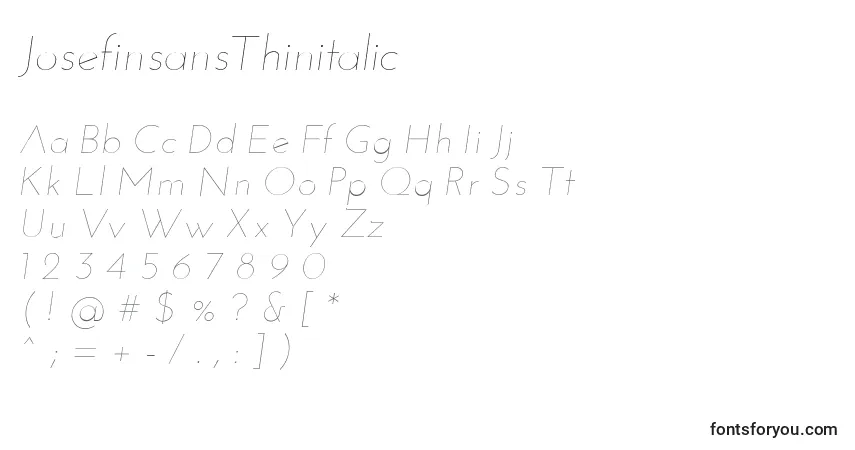 Fuente JosefinsansThinitalic - alfabeto, números, caracteres especiales