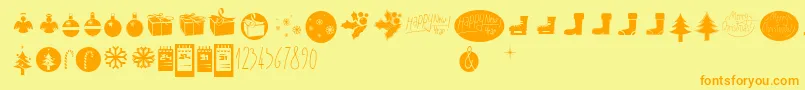 Sunnymerrychristmas-Schriftart – Orangefarbene Schriften auf gelbem Hintergrund
