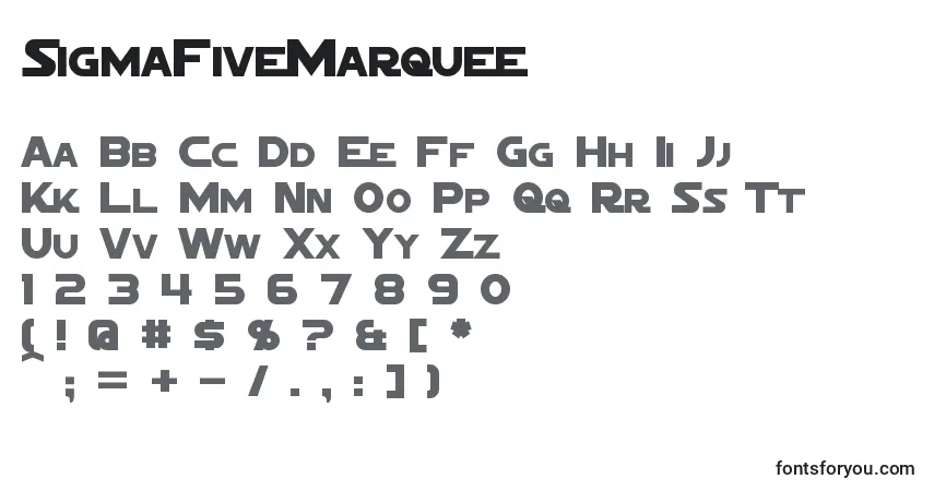 Czcionka SigmaFiveMarquee – alfabet, cyfry, specjalne znaki