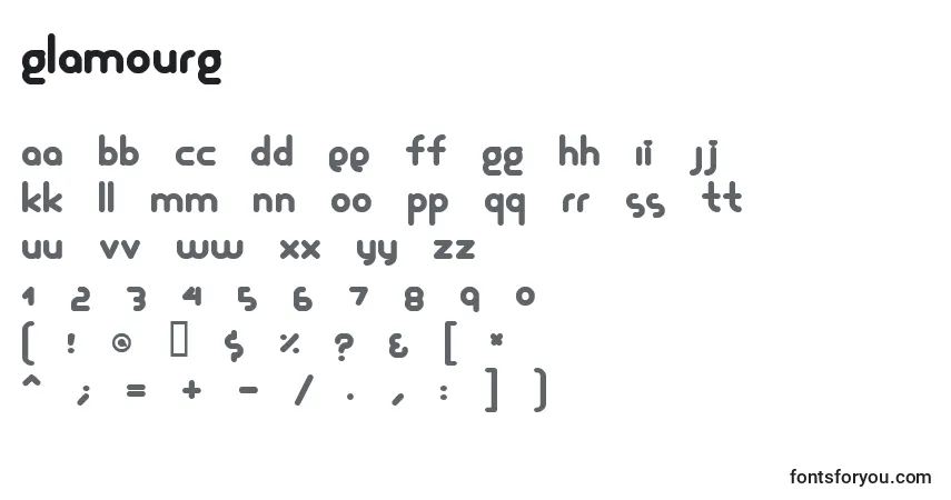 Czcionka Glamourg – alfabet, cyfry, specjalne znaki