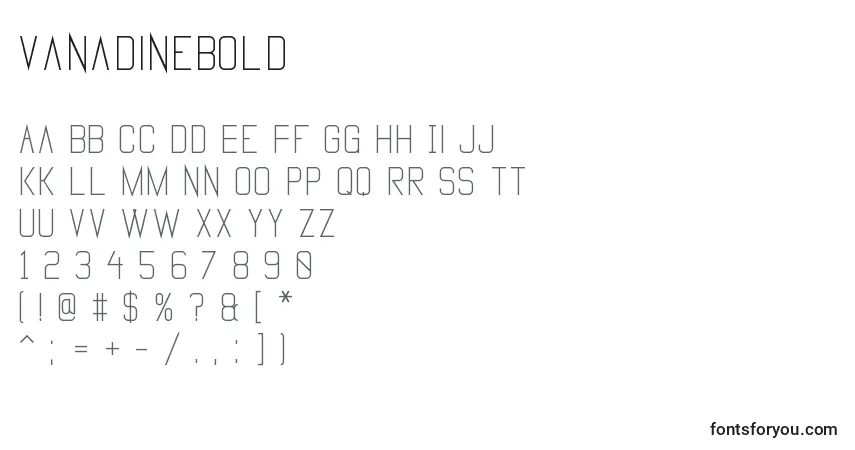 A fonte VanadineBold – alfabeto, números, caracteres especiais