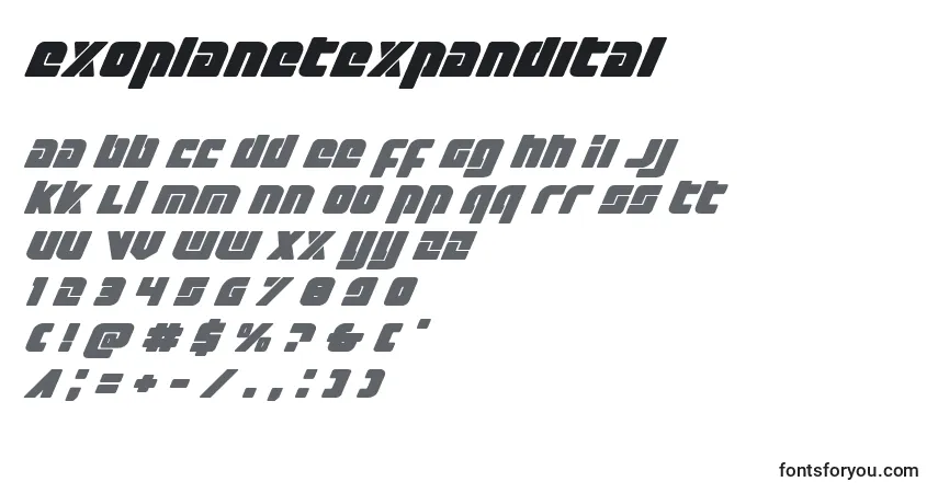 Шрифт Exoplanetexpandital – алфавит, цифры, специальные символы