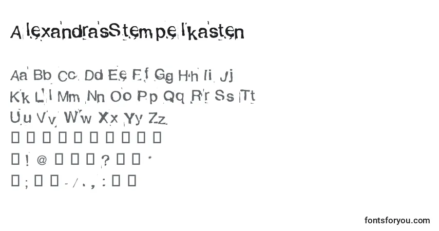 Czcionka AlexandrasStempelkasten – alfabet, cyfry, specjalne znaki