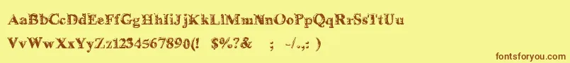 フォントDelorimierRegular – 茶色の文字が黄色の背景にあります。