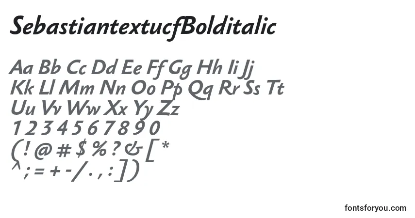 A fonte SebastiantextucfBolditalic – alfabeto, números, caracteres especiais