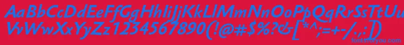SebastiantextucfBolditalic-Schriftart – Blaue Schriften auf rotem Hintergrund