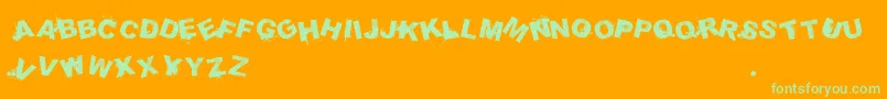 SammiesSansserifMixedup-Schriftart – Grüne Schriften auf orangefarbenem Hintergrund