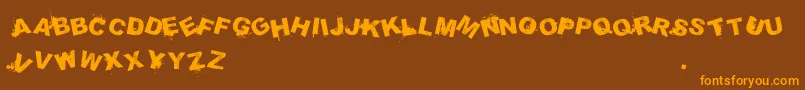 SammiesSansserifMixedup-Schriftart – Orangefarbene Schriften auf braunem Hintergrund