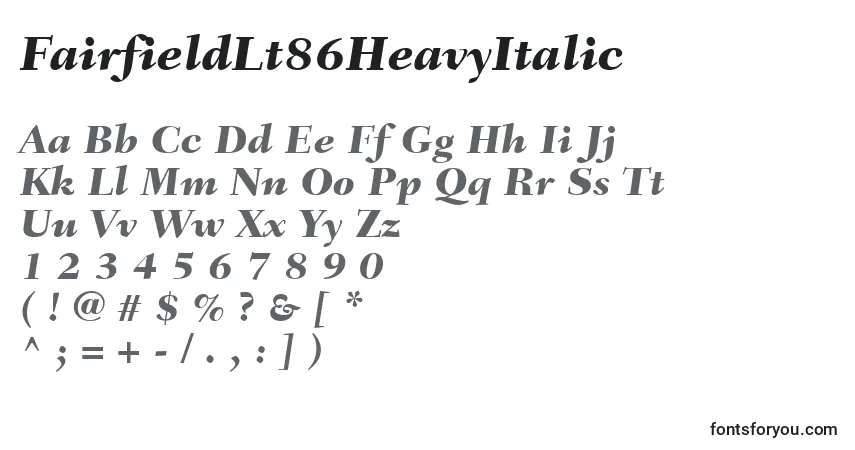 characters of fairfieldlt86heavyitalic font, letter of fairfieldlt86heavyitalic font, alphabet of  fairfieldlt86heavyitalic font