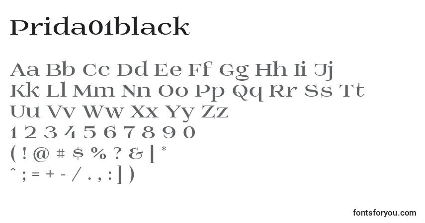 A fonte Prida01black (113006) – alfabeto, números, caracteres especiais