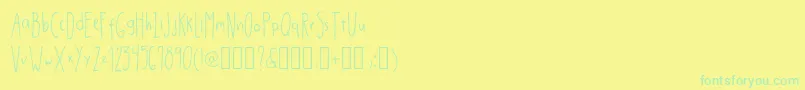 フォントDrmhandwrittenthinRegular – 黄色い背景に緑の文字