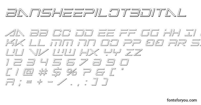 Czcionka Bansheepilot3Dital – alfabet, cyfry, specjalne znaki