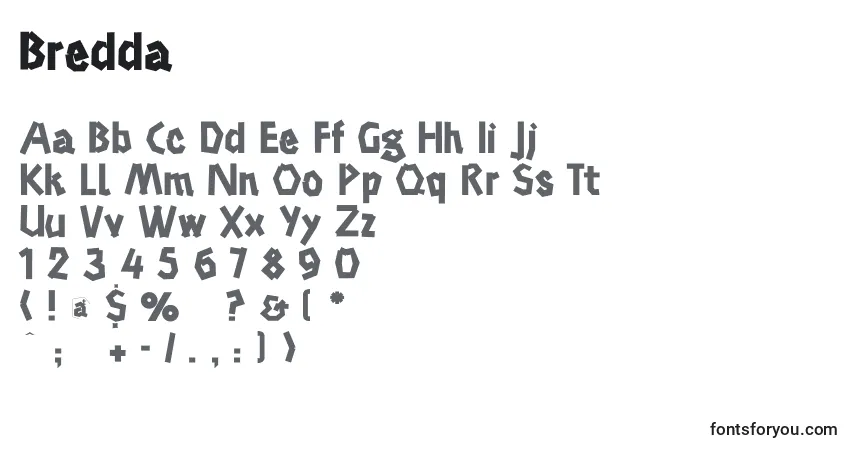 Czcionka Bredda – alfabet, cyfry, specjalne znaki
