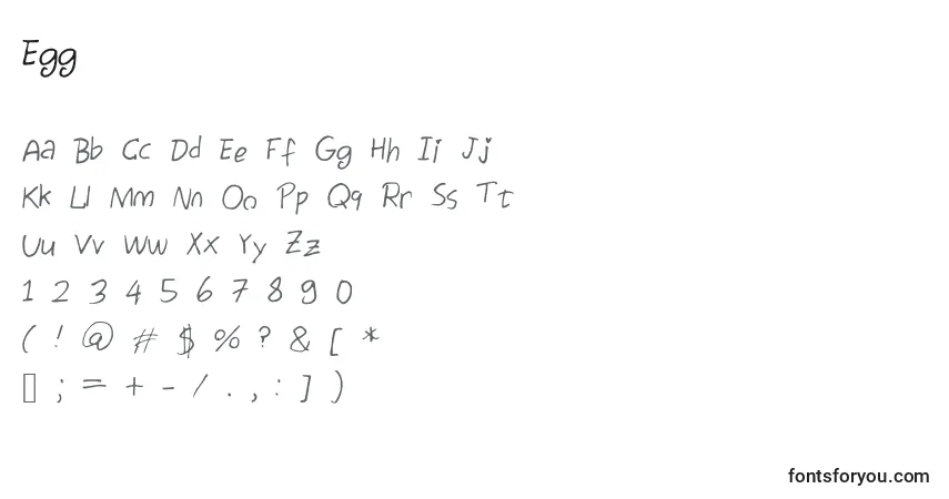 Czcionka Egg – alfabet, cyfry, specjalne znaki