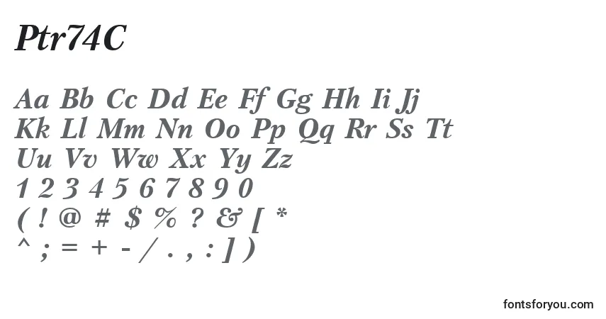 A fonte Ptr74C – alfabeto, números, caracteres especiais