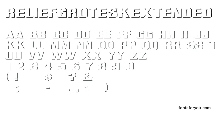 A fonte ReliefGroteskExtended – alfabeto, números, caracteres especiais