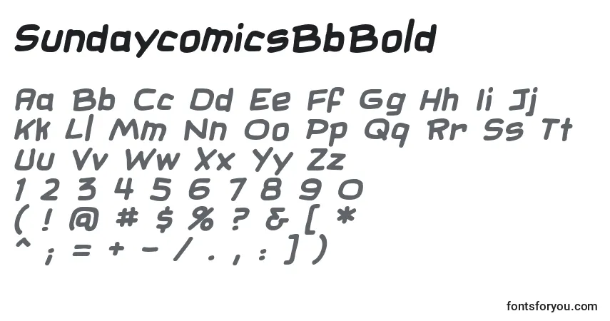 Czcionka SundaycomicsBbBold – alfabet, cyfry, specjalne znaki