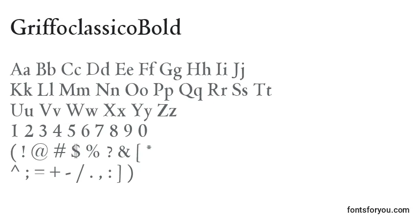 Czcionka GriffoclassicoBold – alfabet, cyfry, specjalne znaki