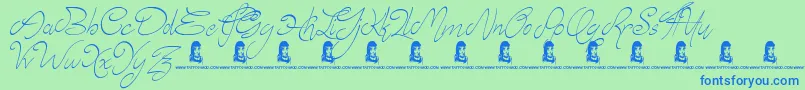 フォントElyse – 青い文字は緑の背景です。