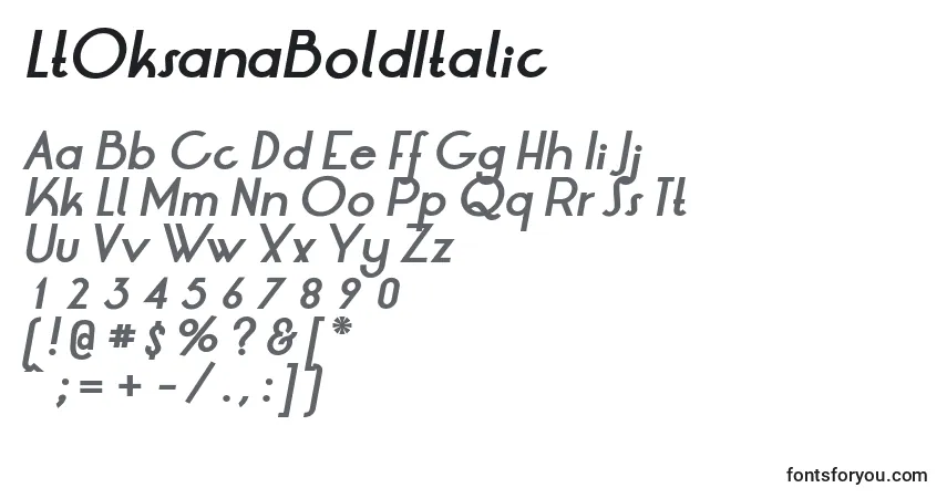 Czcionka LtOksanaBoldItalic – alfabet, cyfry, specjalne znaki