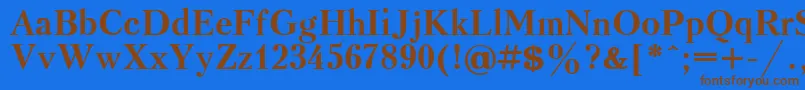 フォントKudrashovBold – 茶色の文字が青い背景にあります。