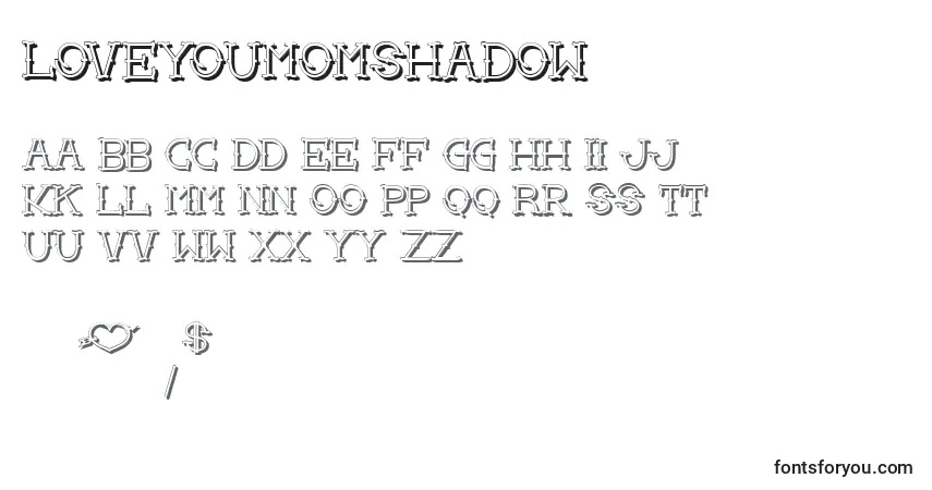 A fonte LoveYouMomShadow – alfabeto, números, caracteres especiais