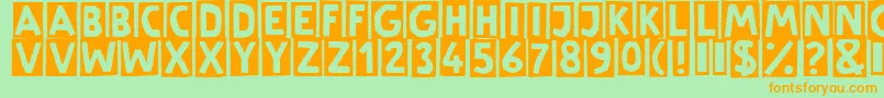 LinotypeSchere-Schriftart – Orangefarbene Schriften auf grünem Hintergrund