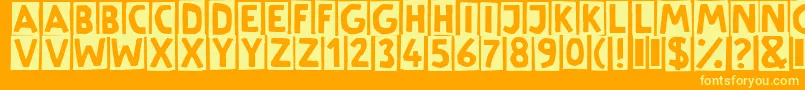 LinotypeSchere-Schriftart – Gelbe Schriften auf orangefarbenem Hintergrund