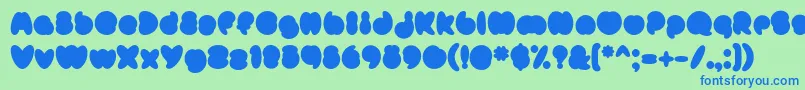 Fonte MisterLoopyFill – fontes azuis em um fundo verde