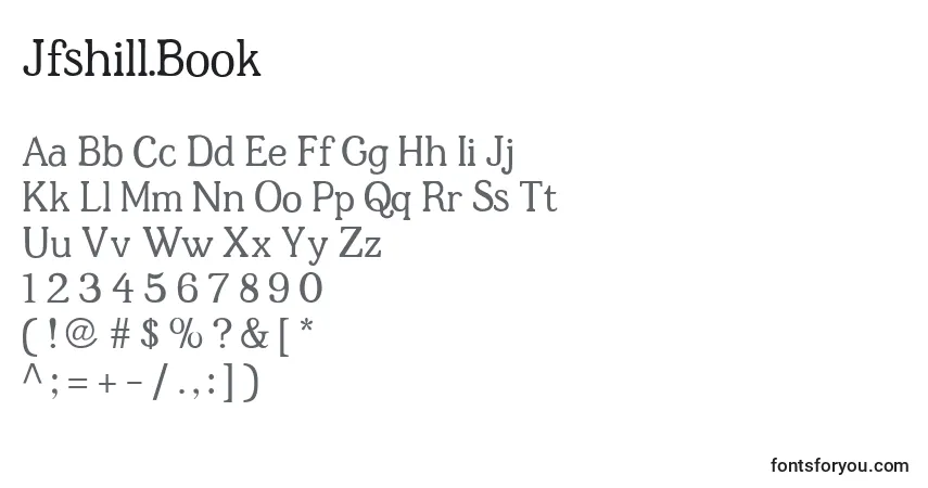 Czcionka Jfshill.Book – alfabet, cyfry, specjalne znaki