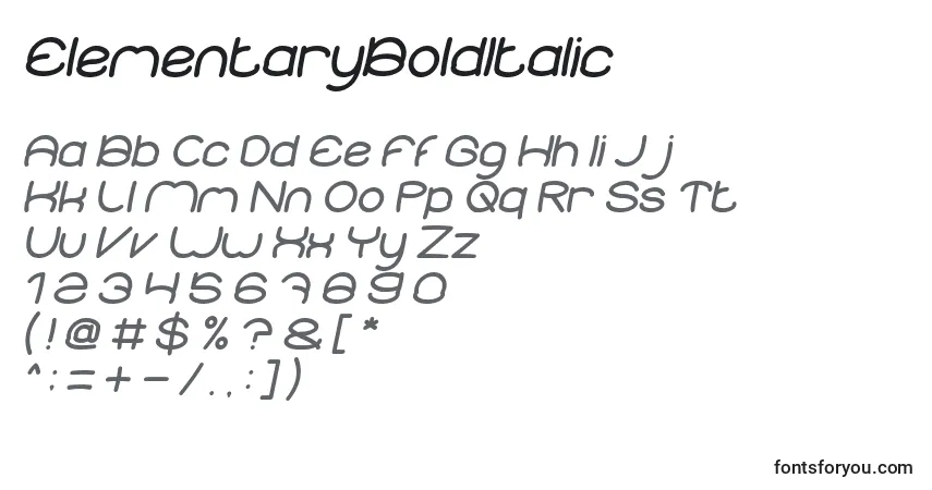 Czcionka ElementaryBoldItalic – alfabet, cyfry, specjalne znaki