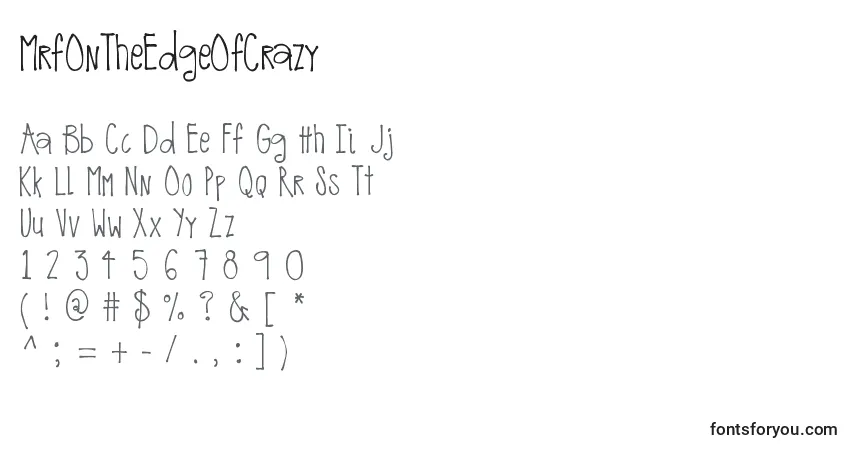 Czcionka MrfOnTheEdgeOfCrazy – alfabet, cyfry, specjalne znaki