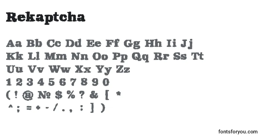 Schriftart Rekaptcha (113051) – Alphabet, Zahlen, spezielle Symbole