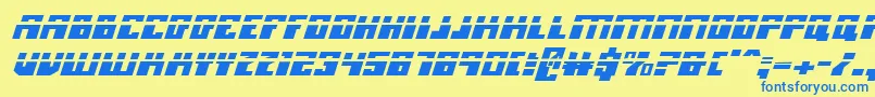 フォントMicronianLaserItalic – 青い文字が黄色の背景にあります。