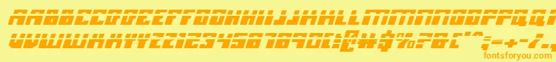 フォントMicronianLaserItalic – オレンジの文字が黄色の背景にあります。