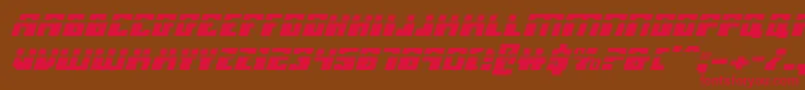 フォントMicronianLaserItalic – 赤い文字が茶色の背景にあります。