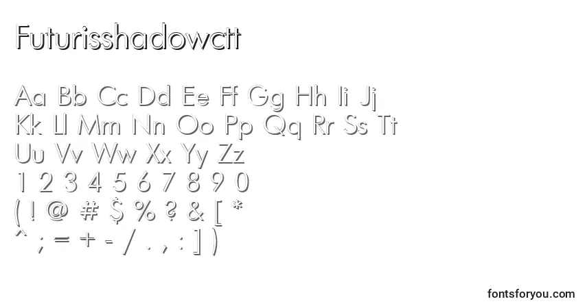 Czcionka Futurisshadowctt – alfabet, cyfry, specjalne znaki