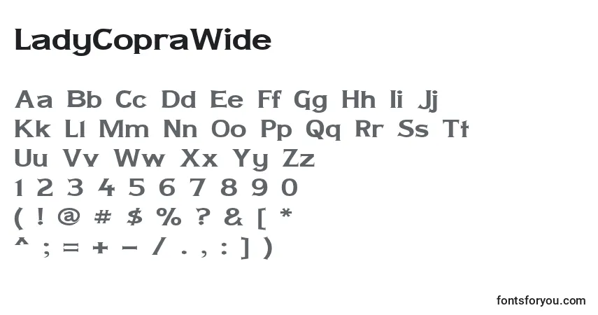 A fonte LadyCopraWide – alfabeto, números, caracteres especiais