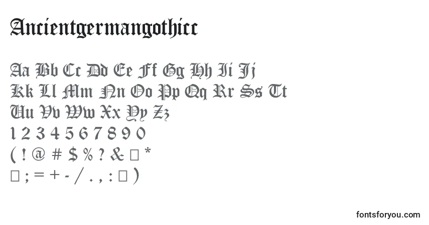 A fonte Ancientgermangothicc – alfabeto, números, caracteres especiais