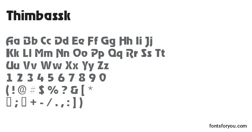 Schriftart Thimbassk – Alphabet, Zahlen, spezielle Symbole