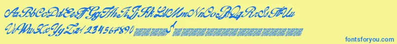 Goldfinger-Schriftart – Blaue Schriften auf gelbem Hintergrund