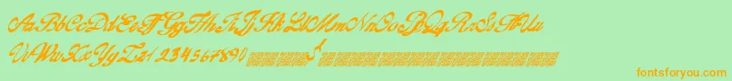 Goldfinger-Schriftart – Orangefarbene Schriften auf grünem Hintergrund