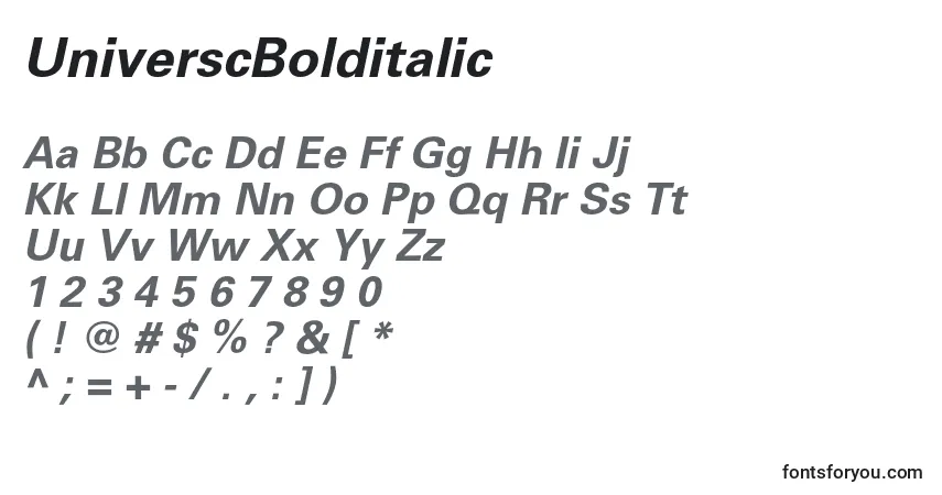 A fonte UniverscBolditalic – alfabeto, números, caracteres especiais