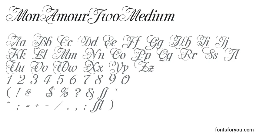 Schriftart MonAmourTwoMedium – Alphabet, Zahlen, spezielle Symbole